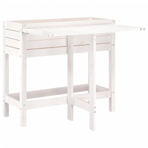 vidaXL Pflanzkasten, Blumenkasten mit Klappbarer Tischplatte, Blumenkübel mit Latten-Design, Pflanzgefäß Blumentopf, Weiß Massivholz Kiefer
