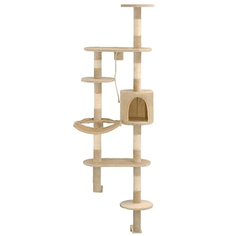 vidaXL Katzen Kratzbaum Sisal 194cm Beige Wandkratzbaum Katzenbaum Kletterbaum
