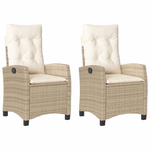 vidaXL Gartensessel mit Kissen 2 STK., Gartenstuhl mit Verstellbarer Rückenlehne, Liegestuhl mit Stahlrahmen, Sessel Stuhl Relaxsessel, Beige Poly Rattan