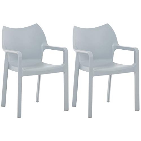 CLP 2er-Set Gartenstuhl Diva Mit Armlehnen | Pflegeleichter Kunststoffstuhl Mit 160 KG Belastbar, Farbe:hellgrau