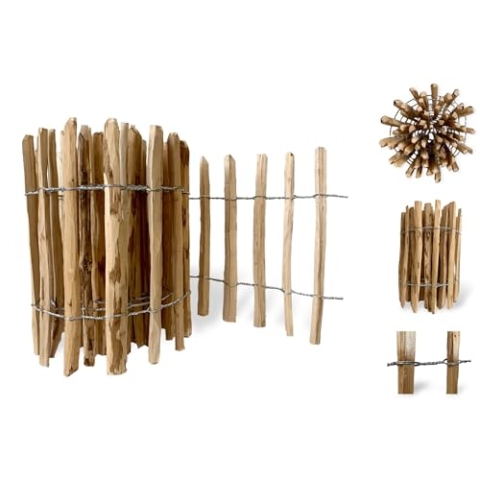 Floranica Staketenzaun aus Haselnuss Kastanie 10m lang x 50cm hoch 8-10cm Höhe Zwischenraum Beeteinfassung Staketenzaun niedrig Hühnerzaun Gartenbegrenzung, Holzzaun Naturzaun