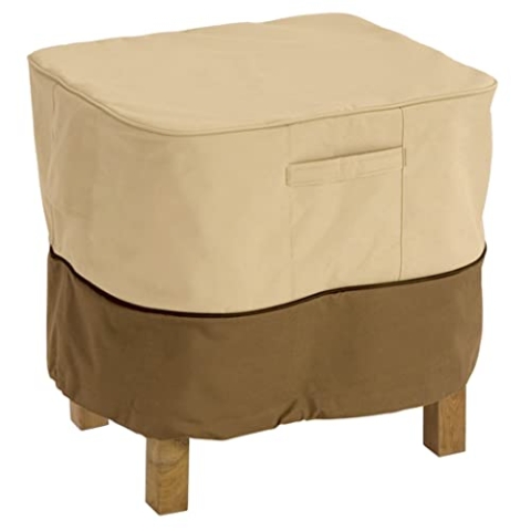Classic Accessories Veranda Wasserfeste quadratische Abdeckung für Gartenhocker und Beistelltisch, Kiesel/Rinde/Erde (66 cm, groß)