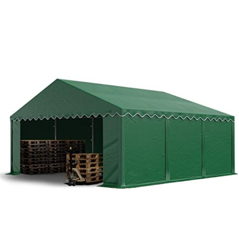 TOOLPORT Lagerzelt 5x6 m Industriezelt Unterstand PVC Plane 750 N dunkelgrün mit Bodenrahmen und Dachverstärkung