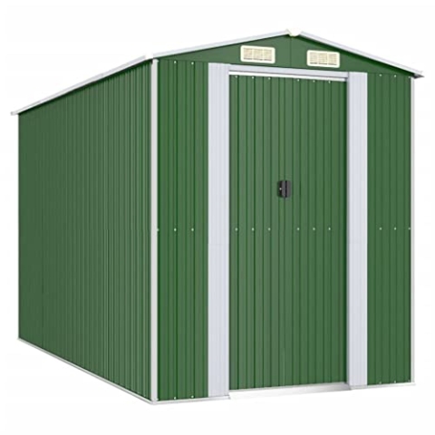 vidaXL Geräteschuppen Gerätehaus Garten Schuppen Gartenhaus Hütte Haus Laube Gartenschuppen Lagerschuppen Grün 192x357x223cm Verzinkter Stahl