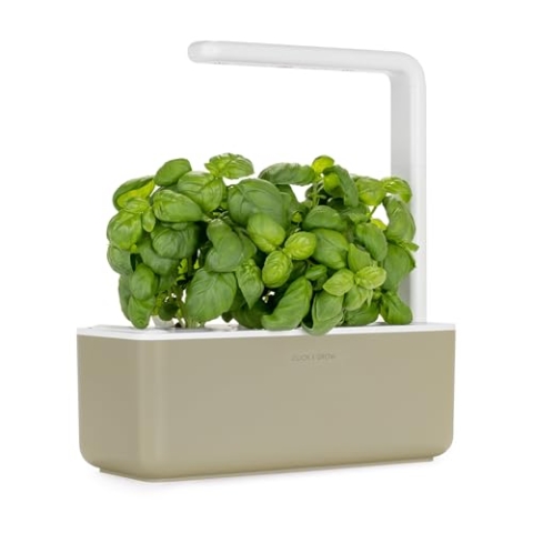 Click and Grow Smart Garden 3 Indoor Kräutergarten (enthält 3 Basilikum Pflanzenschoten), beige, 30 x 10 x 28 cm