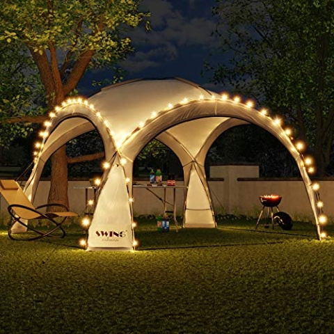 XXL LED Event Pavillon 4,5 x 4,5m DomeShelter Garten Pavillion inkl. Solarmodul Pavilion Designer Gartenzelt Camping Pavilon Partyzelt mit Beleuchtung (450cm - anthrazit)