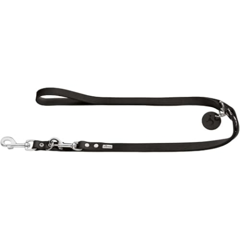 HUNTER Verstellbare Hundeführleine, Leder, schlicht, strapazierfähig, geschmeidig, 1.3 x 200 cm, schwarz
