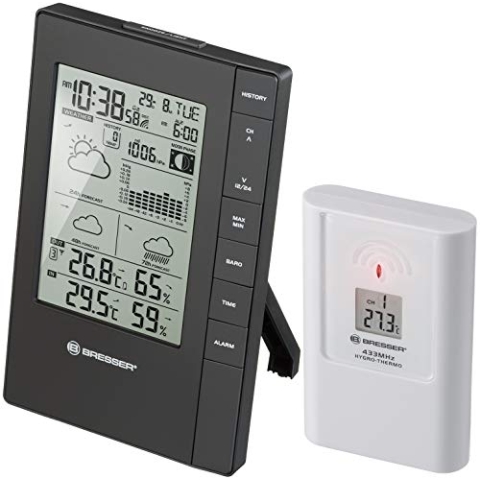 Bresser Wetterstation Funk mit Außensensor TemeoTrend FSX mit 3-Tages-Vorhersage, Mondphase, Frostwarnung, Luftdruck, Luftfeuchtigkeit, Temperatur und integriertem Wecker