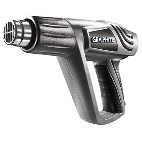 GRAPHITE Heißluftpistole 2000W Set, Temperaturregelung 25℃- 600℃ Heissluftgebläse mit Zubehör in Koffer, Elektrische Heißluftfön zum Entlacken, Löten und Schrumpfen, 3m Kabel, zusätzliche Düsen