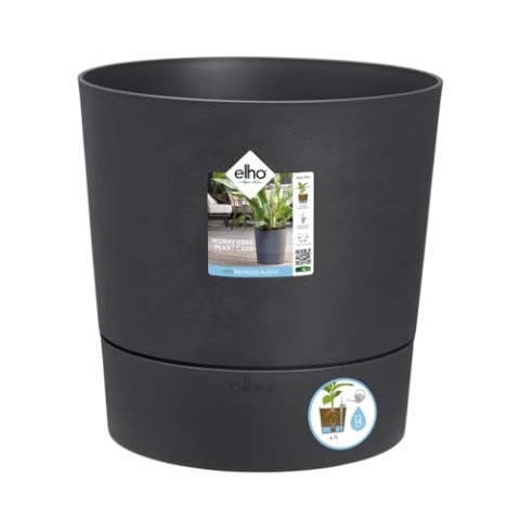 elho Greensense Aqua Care Rund 35 mit Integrierte Wasserspeicher - Blumentopf für Innen & Außen - 100% Recyceltem Plastik - Ø 34.5 x H 34.1 cm - Grau/Holzkohlengrau