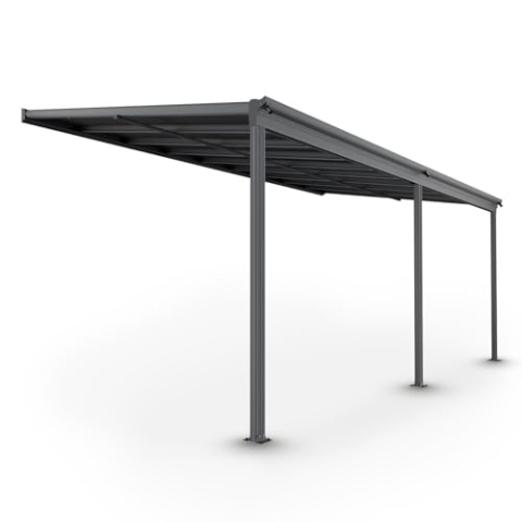 Juskys Terrassenüberdachung Borneo 5,5 x 3 m — Sonnenschutz aus Aluminium mit grauen Doppelstegplatten — Terrassendach zur Wandmontage in Dunkelgrau