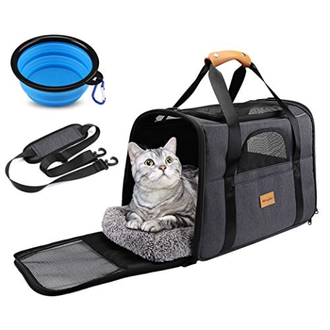 Morpilot Katzentransportbox für große Katzen und Welpen bis 7kg, Katzenbox Hundetasche mit Sicherheit Reißverschlüsse Faltbare Schale, Transportbox Katze Hunde für Der Gang zum Tierarzt Auto Fugzeug