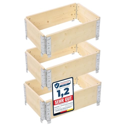 Garronda naturbelassene Hochbeete für Garten Palettenrahmen Hochbeet Holz steckbar stapelbar faltbar für Pflanzen Blumen Kräuter Obst und Gemüse Natural 3 Stück 60x40x20 cm GD-0141