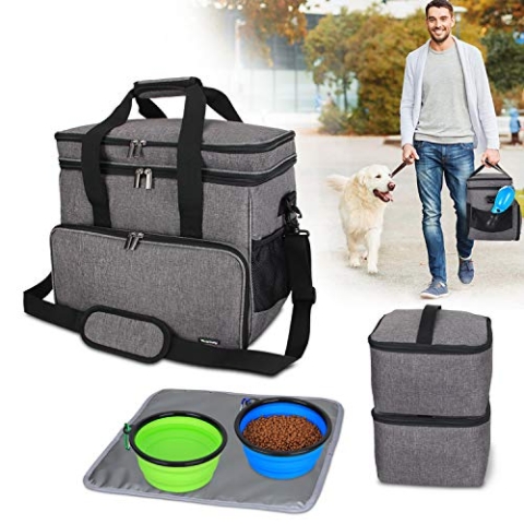 Teamoy Reisetasche für Hundeausrüstung, Hundetasche für die Mitnahme von Tiernahrung, Leckereien, Spielzeug und andere wichtige Dinge, ideal für Reisen, Camping oder Tagesausflüge (Groß, grau)