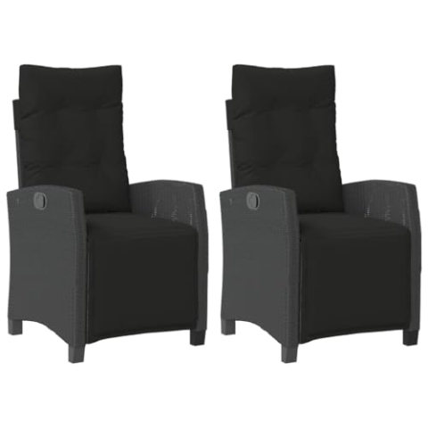vidaXL Gartensessel 2 STK., Gartenstuhl mit Fußteil, Garten Liegestuhl mit Verstellbarer Rückenlehne Fußstütze, Sessel Relaxsessel Gartenmöbel, Schwarz Poly Rattan