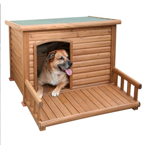 KERBL Hundehütte mit Terrasse (Hundehaus mit Schwingtüre, 117,5 x 79,5 x 18 cm Hundebereich) 82397