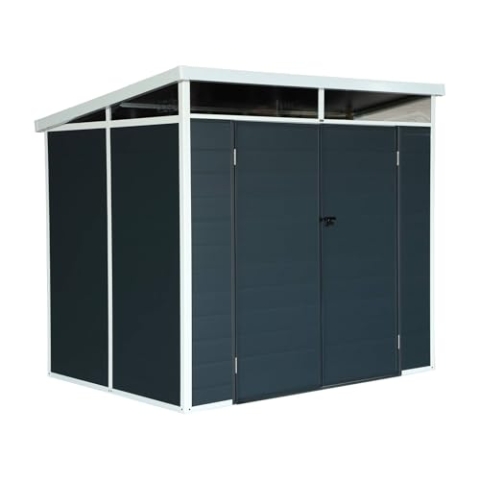 sweeek - Gartenschuppen aus Kunststoff 4,55 m², anthrazit, mit Skylight-Monopultdach, Fenster und großer Eingangstür, 238 x 190 x 215 cm - Artois