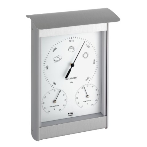 TFA Dostmann Analoge Außenwetterstation, 20.2045, aus Aluminium/Kunststoff, Barometer, Thermometer, Hygrometer, zur Wettervorhersage, wetterfest, 21,6 cm hoch