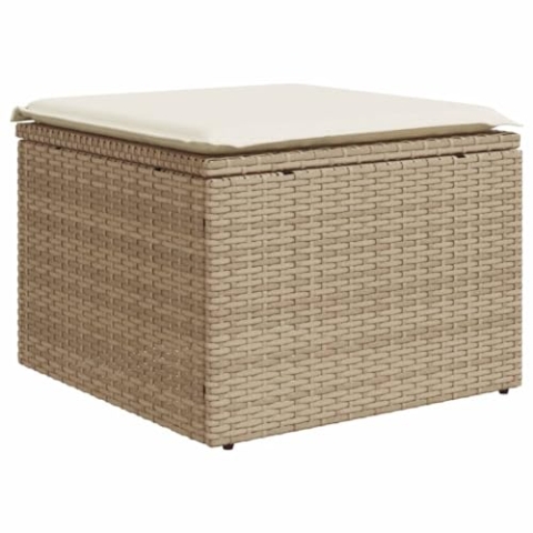 vidaXL Gartenhocker mit Kissen, Hocker mit abnehmbarem waschbarem Bezug, Gartenstuhl mit Stahlrahmen, Sitzhocker Gartenmöbel, Beige Poly Rattan