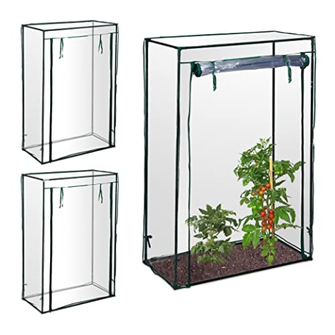 Relaxdays 3 x Tomatengewächshaus, Garten, Balkon, Foliengewächshaus Tomaten, HBT 150x100x50cm, Stahl, PVC-Folie, transparent