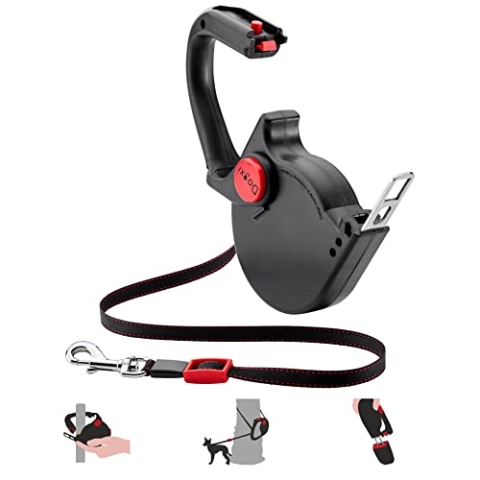 Dogxi Hundeleine Rollleine 5m 25kg Griff aufklappbar Gurtzunge im Auto befestigen kleine mittelgroße Hunde schwarz mit Karabiner Leine 11mm breit ausziehbar verstellbar einziehbar