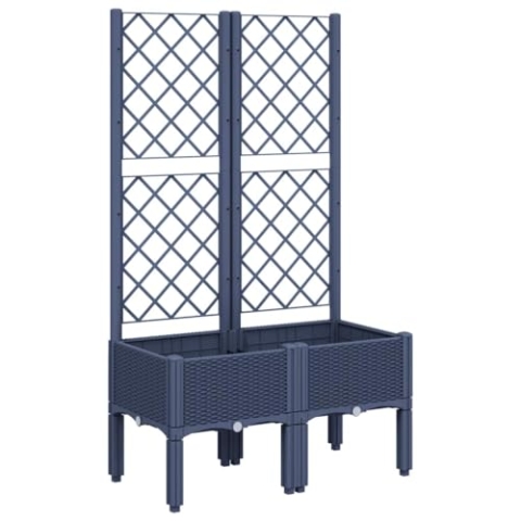 vidaXL Pflanzkübel mit Rankgitter, Rankhilfe mit erhöhtem Design Rattan-Optik, Gartenspalier für Garten Terrasse, Pflanzkasten, Blaugrau PP