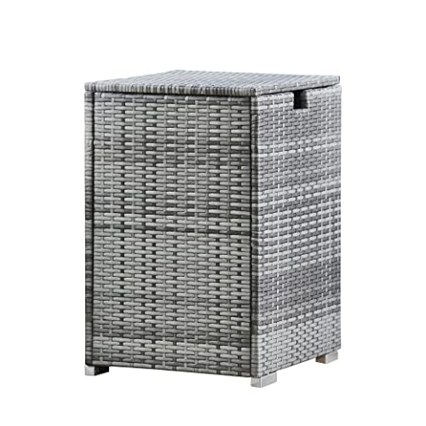 Teamson Home Gartenmöbel, Rattan für bis zu 9kg Quadratische Gasflasche Tankdeckel Aufbewahrungshalter Tisch mit Deckel für Gasfeuerstellen, Grau