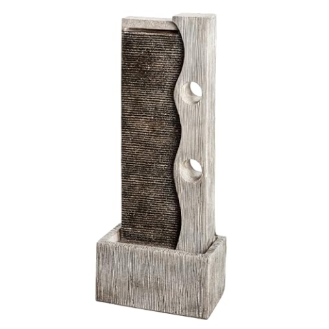 Dehner Gartenbrunnen Eclipse mit LED Beleuchtung, ca. 100 x 40 x 19.8 cm, Polyresin, grau