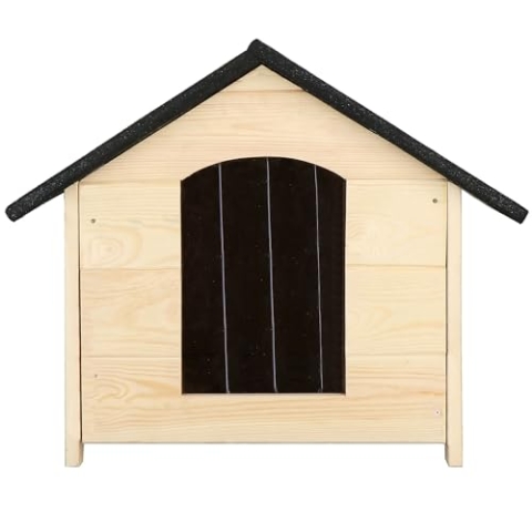 SPRINGOS Hundehaus aus Holz mit erhöhtem Boden 81 x 74 x 62 cm Hundehütte Outdoor Hundehütten Holzhaus mit Schrägdach Outdoor Lamellenvorhang Imprägnierung inklusive