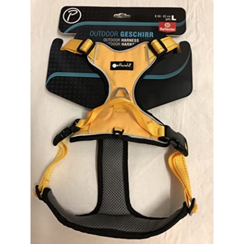 Petlando Mesh-Outdoor Geschirr gelb mit Refklektorstreifen L (Brustumfang 68-82 cm)