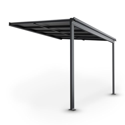 Juskys Terrassenüberdachung Borneo 3x3 m — Sonnenschutz aus Aluminium mit transparenten Doppelstegplatten — Terrassendach zur Wandmontage in Anthrazit