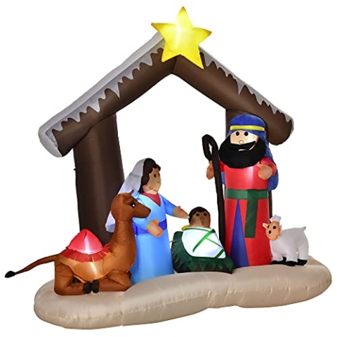 HOMCOM Aufblasbarer Weihnachtsbogen 2 m Bibel-Bogen von Jesus' Geburt Weihnachtsdekoration Aufblasbare Weihnachtskrippe 1,8 m Bogen mit LED-Lichter wasserdicht automatisches Aufblasen Polyester