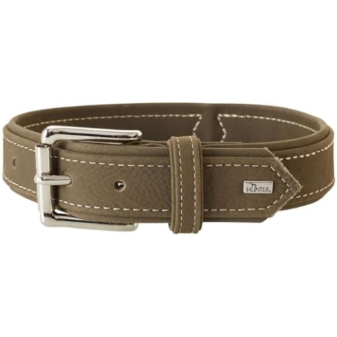 HUNTER HUNTING Hundehalsband, Leder, Nubuk, robust, weich, 55 (M), oliv