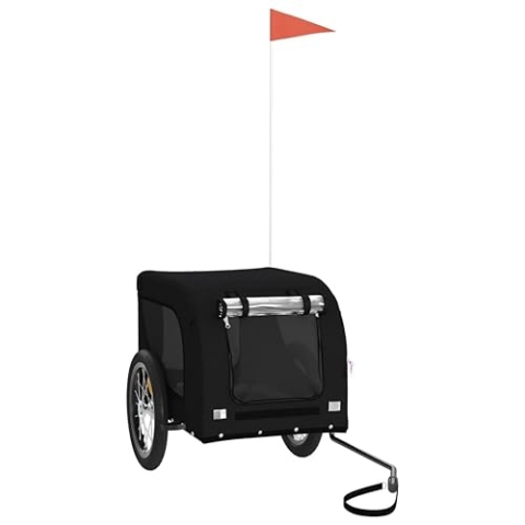 vidaXL Fahrradanhänger für Hunde, Hundeanhänger mit Reflektoren Flagge, Hundetransporter Maximale Belastbarkeit 45kg, Schwarz Oxford-Gewebe Eisen