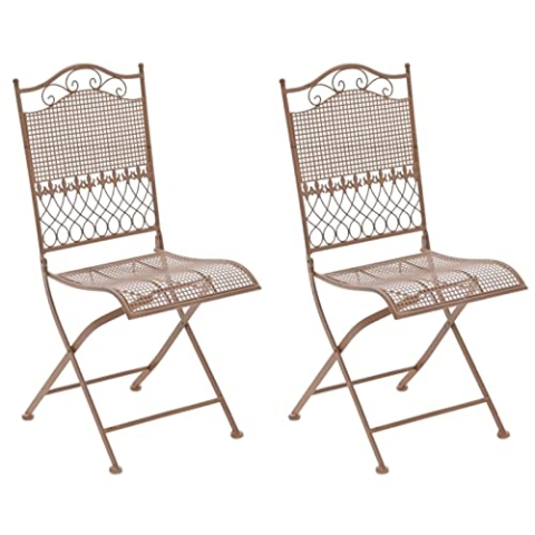 CLP 2er Set Eisen-Gartenstühle Kiran I Klappstühle mit edlen Verzierungen, Farbe:antik braun