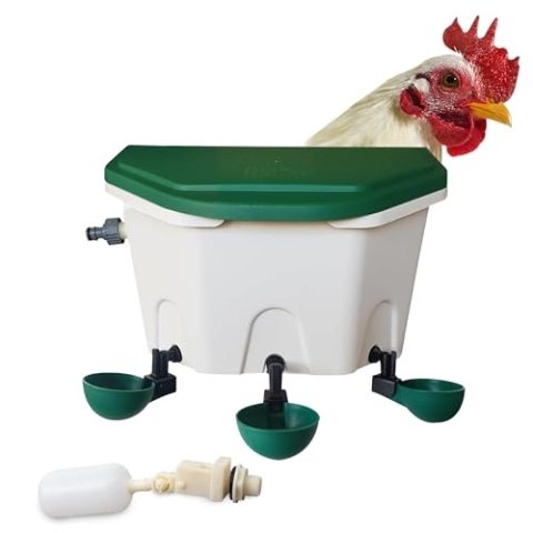 Breker AviAqua Automatische Hühnertränke 8L [mit WASSERANSCHLUSS] - 3 Tränkebecken mit Schwimmerfunktion - Wasserspender für Hühner, Enten und Gänse - Selbstfüllende Geflügeltränke