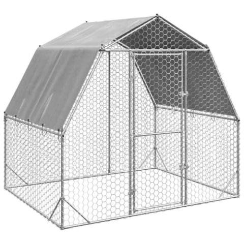 vidaXL Hühnerstall mit Dach 2,5x2x2,25 m Verzinkter Stahl, Freilaufgehege, Tierlaufstall, Hühnerhaus, Freigehege, Kleintierstall, Geflügelstall