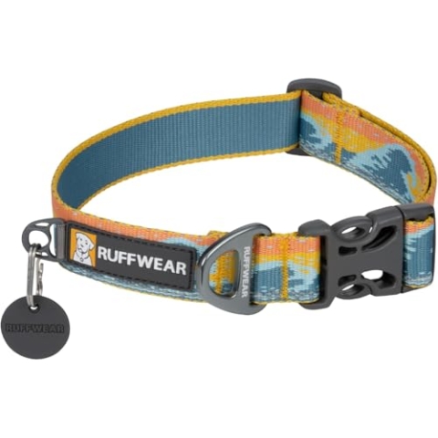 RUFFWEAR Crag Dog Collar, Large Dog Collar with Aluminium V-Ring, Adjustable Length Pet Dog Collar, Comfortable Soft Collar, Premium Animal Collar with Dog Lead Attachment Ring, 51-66cm, Rising Wave
