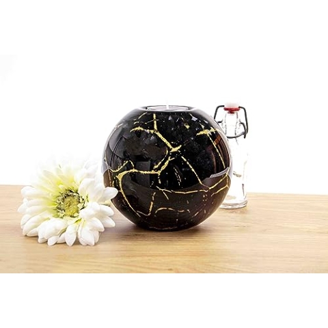 Mini Urn Teelichthalter - Schwarz Mit Blattgold 14cm - Für Haustier, Katze, Hund oder Asche - Kleine Größe