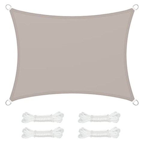 SONGMICS Sonnensegel 3 x 4 m, wasserdicht, 665 mm Wassersäule, Sonnenschutz aus reißfestem Polyester, 93% UV-Schutz, Terrasse, Garten, Balkon, rechteckig, 2 Seile