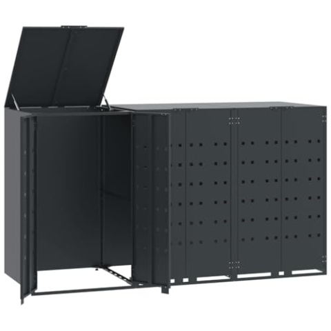 vidaXL Mülltonnenbox für 3 Tonnen Anthrazit 207x79x117 cm Stahl, Box Mülltonnen, Garten Mülltonnenbox, Verkleidung Mülltonnen, Outdoor Mülltonnenbox