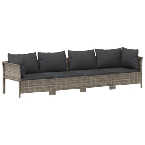 vidaXL Gartenmöbel 4-TLG. mit Kissen Lounge Sofa Gartenset Sitzgruppe Rattanmöbel Sitzgarnitur Gartensofa Garnitur Grau Poly Rattan