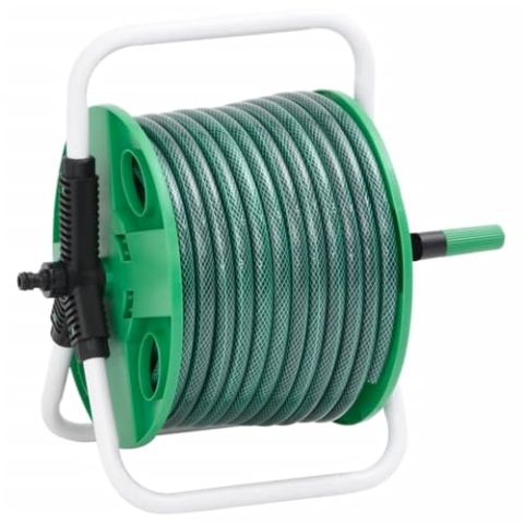 vidaXL Schlauchtrommel, Schlauchaufroller Freistehend mit 20m Schlauch, Gartenschlauch mit Anschluss-Set, Wasserschlauchtrommel, Grün PVC