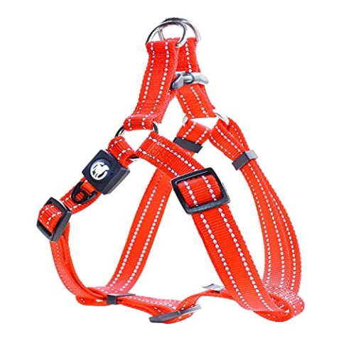 DDOXX Hundegeschirr Nylon, Step-In, Reflektierend, Verstellbar, Ausbruchsicher | für kleine & große Hunde | Brust-Geschirr Hund Katze Welpe Auto | Welpen-Geschirr Katzen-Geschirr | Orange, M