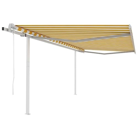 vidaXL Gelenkarmmarkise Automatisch mit Pfosten Markise Sonnenmarkise Balkonmarkise Sonnenschutz Sichtschutz Terrasse Garten 4,5x3m Gelb Weiß