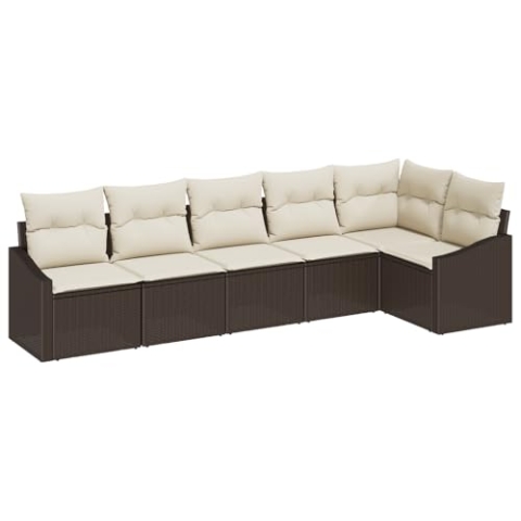 vidaXL 6-teiliges Garten Essset Mit Kissen Braun Poly Rattan Modulares Sofa Für Draußen Geeignet für Menschen Wetterbeständig Perfekte Balkone Und Patios Ecksofas Möbel Patio Couch