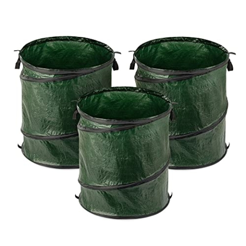 Navaris 3X Pop-Up Gartenabfallsack 150l - Ø53x65cm - Gartensack Set selbstaufstellend faltbar selbststehend - Laubsack groß für Gartenabfälle