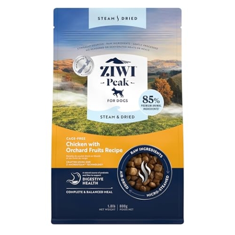 ZIWI Peak Steam & Dried Käfigfreies Huhn mit Obstgartenfrüchten 800g - proteinreiches, getreidefreies Hundefutter trocken, rohes Hundefutter Alternative