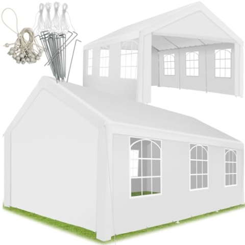 tectake® Pavillon, Partyzelt 4x6 m, 100% wasserdicht, Gartenpavillon mit 4 Seitenwänden, Festzelt mit UV-Schutz, Eventzelt, inkl. Erdnägel und Spannseile, für Festival, Hochzeit, Party - weiß