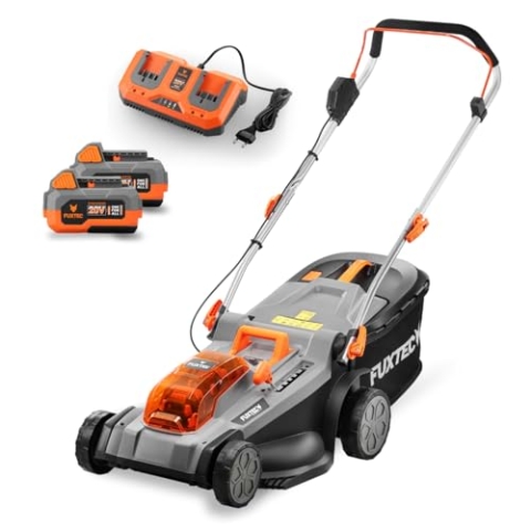 Fuxtec Akku Rasenmäher 40V (2x20V) E2RM37- Schnittbreite 37cm, Variable Schnitthöhe, Elektrorasenmäher, Kabellos (Li-Ion Akku & Ladegerät inklusive)